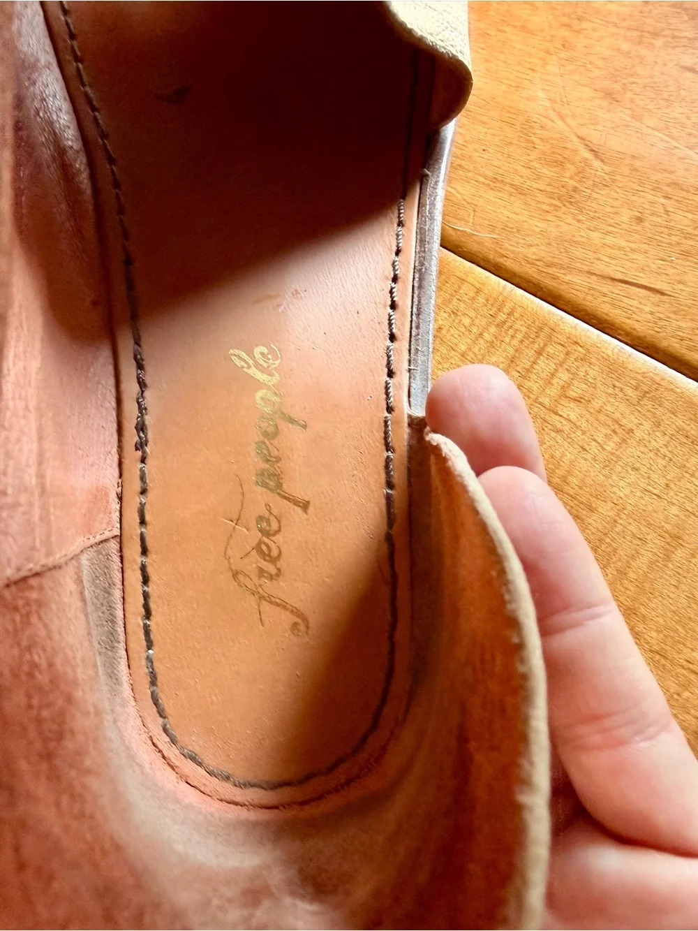 Free People Tan Leather Open-Toe Slide Sandals
